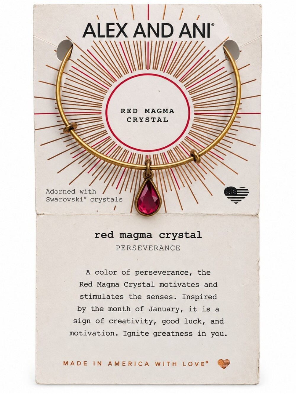 Alex & Ani Red Magma Swarovski Crystal Charm Bracelet New!